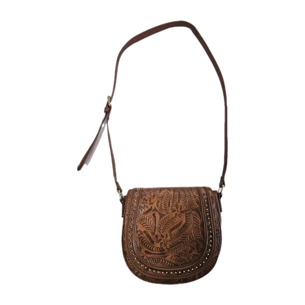 IMoshion Leather Women's Small Crossbody Purse/Bag Brown Floral Design